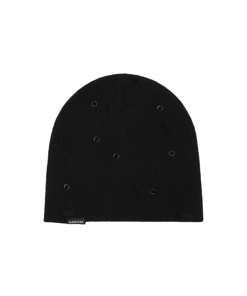AAKAM Rhinestone Damaged Long Beanie (Black)
