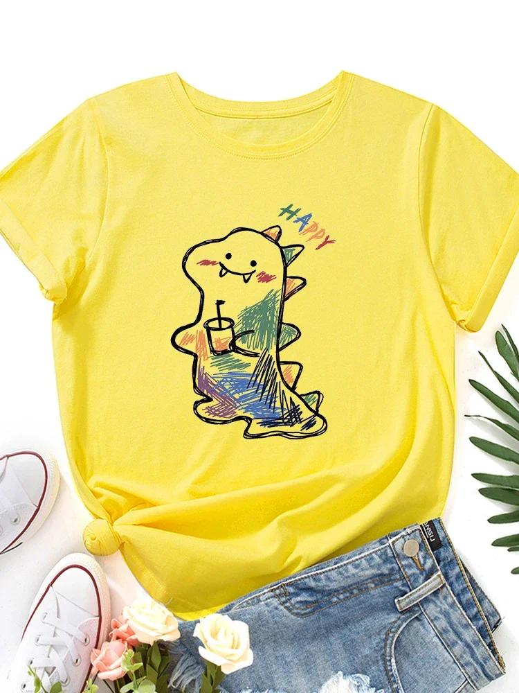 Cartoon Dinosaur Print Women T Shirt Short Sleeve O Neck Loose Women Tshirt Ladies Tee Shirt Tops Camisetas Mujer