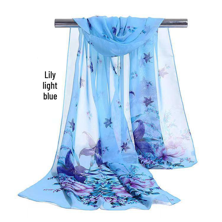 Spring & Summer Silk Chiffon Scarf for Women – Versatile, Fashionable, Sun-Protective, Printed Headscarf