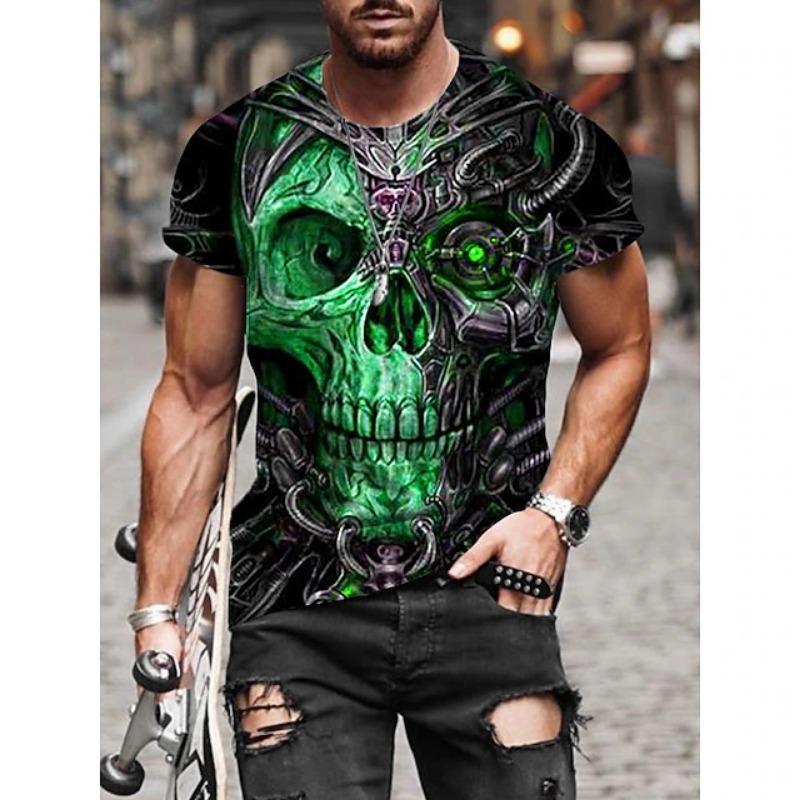 Men's 3D Vintage Skull Skeleton Graphic T-Shirt Casual Short Sleeve Crew Neck