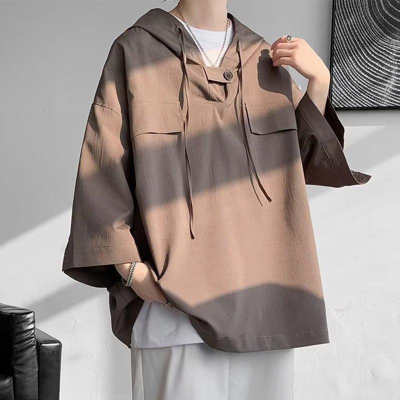 

Мужская кофейно-коричневая футболка-поло с капюшоном, рукав три четверти, стиль американского кампуса, летний трендовый брендовый дизайн M кофейный