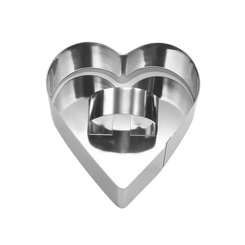 Heart-Shaped Stainless Steel Mousse Ring & Push Plate for Cake, Taro, Rice, Sushi.