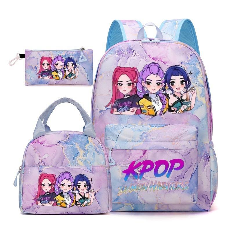 Korean Drama Kpop Demon Hunter Backpack Lunch Bag Pencil Case Set Student Three-Piece Set School Bag Pencil Case Lunch Bag Three-piece set