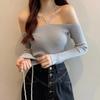 Women's Solid Color Off Shoulder Halter Slim Knitted Long Sleeves Tops