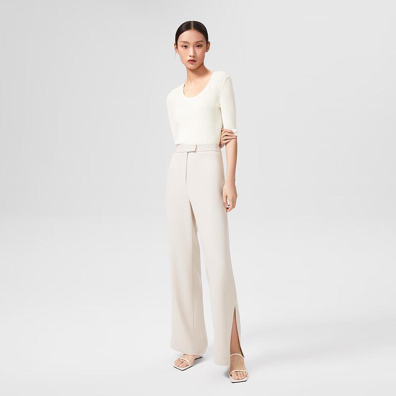 OVVOVV Women's Spring/Summer Imported Fabric Slit Straight-Leg Casual Trousers