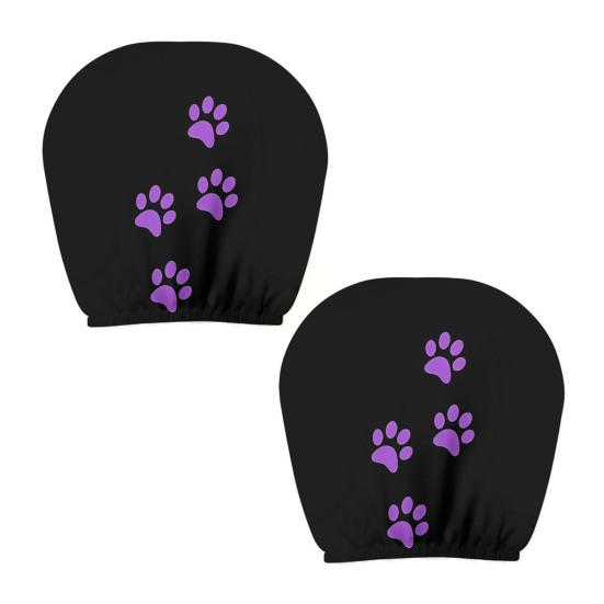 Durable Polyester Car Seat Accessories 2Pcs Universal Headrest Cover with Purple Cat Paw Print, Elastic Personalized Vehicle Sleeves Protector