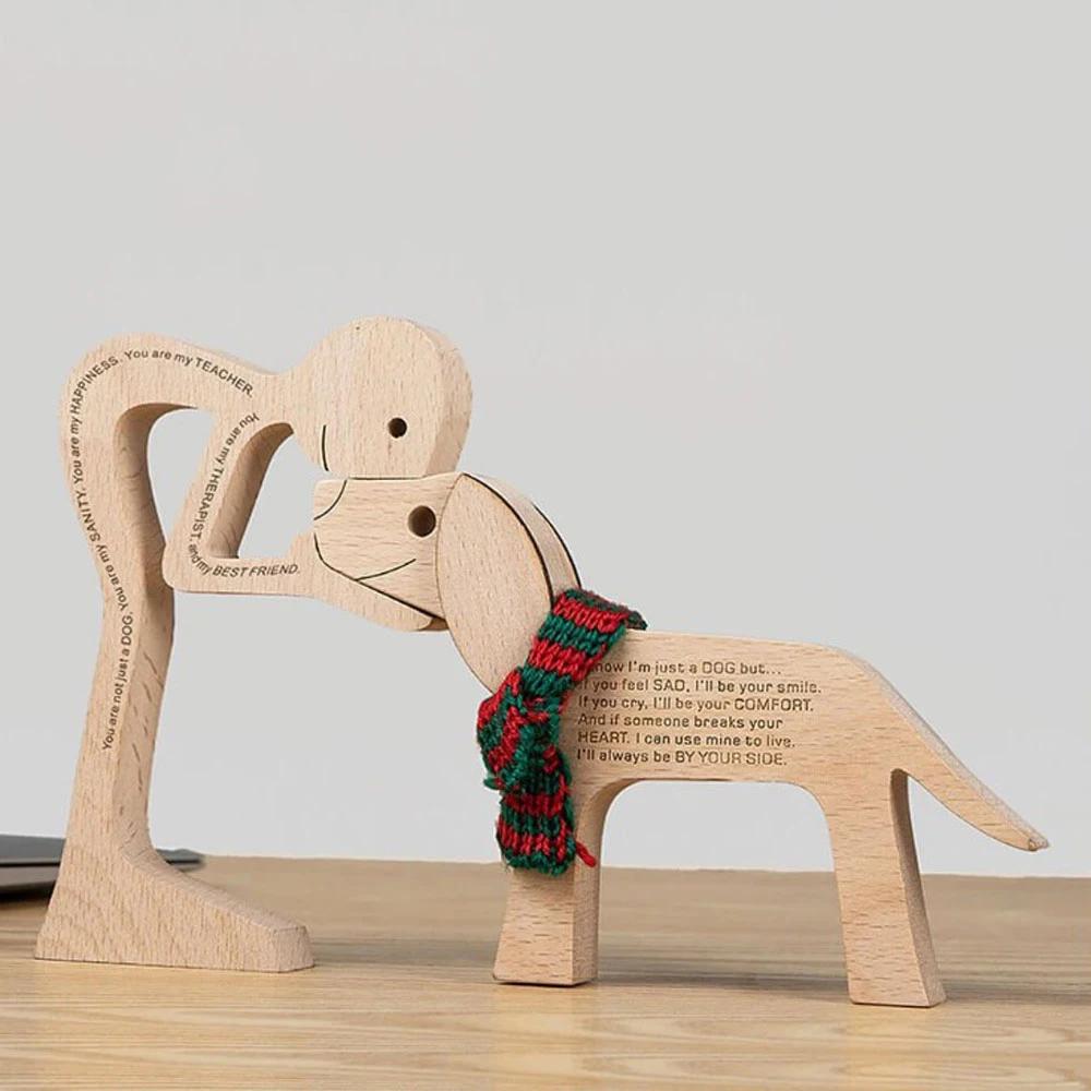 Cute Family Puppy Wood Dog Craft Ornament Figurine Natural Gift for Home Decoration Accessories Handmade Sculptures Decor