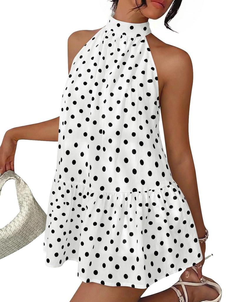 Europe and the United States 2026 summer new neck dress fans A word polka dot small vest skirt elegant