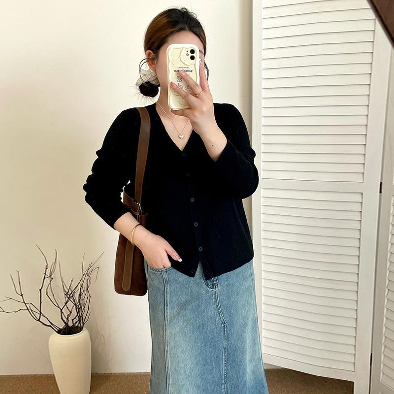 

Slightly Fat Plus Size Women s Versatile Loose Long-sleeved Top Jacket Casual Knitted Cardigan XL чёрный