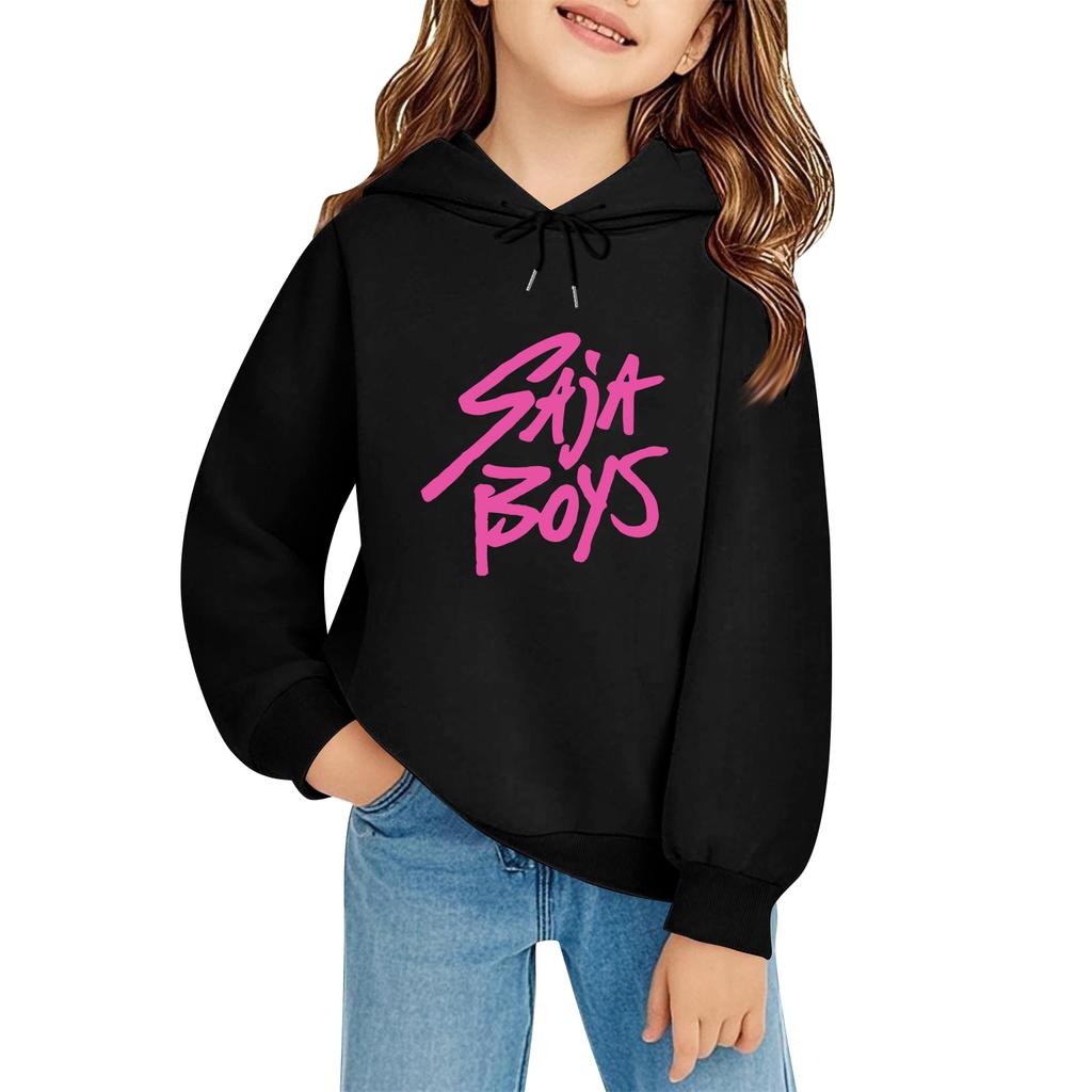 Kids' Long Sleeve Loose Pullover Letter Print Drawstring Hooded Sweatshirt