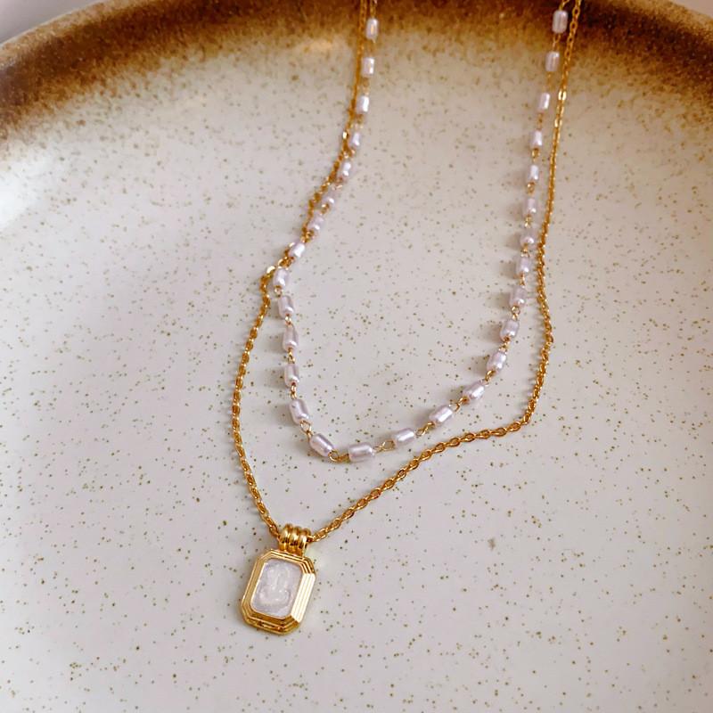 Geometric Faux Pearl Double Layer Necklace For Women Elegant Minimalist Jewelry