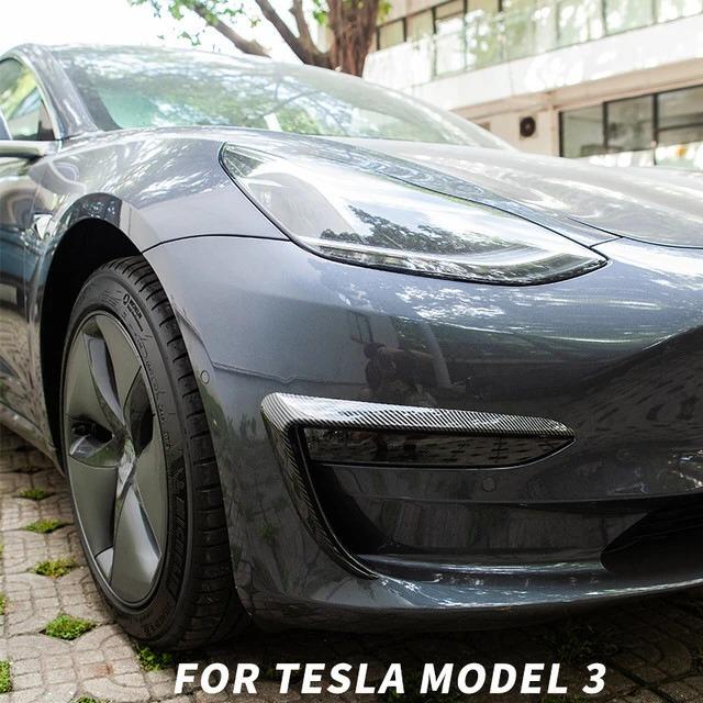 Front Bumper Cover Wind Knife for Tesla Model Y 2017-2024 ABS Glossy Black Fog Lamp Trim Carbon Look Blade Trim Light Eyebrow