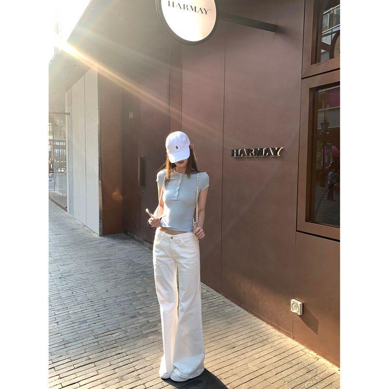 

Small American Sweet and Spicy Slim Looking White Denim Female Mop Pants Popular This Year Stylish Niche Style Bootcut Trousers White pants recommend height 155-165cm M