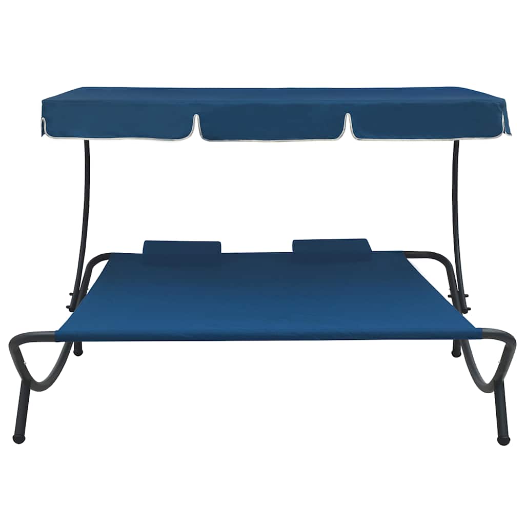 vidaXL Sun Lounger with Sun Canopy and Cushion Blue