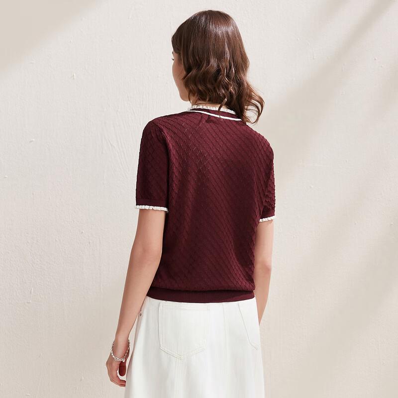 Zhaojun Silk Blend Lace Round Neck Short Sleeve Knit Top