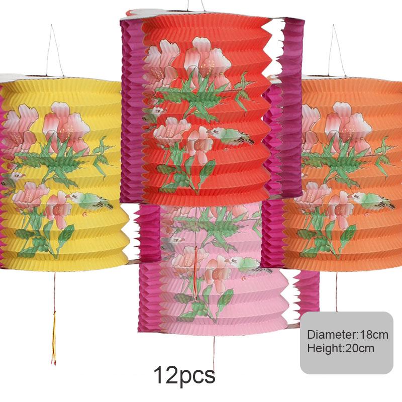 12pcs Oriental Traditional Mid-autumn Festival Hanging Paper Lantern Folding Organ Design Chinese Style Festival Decor Lantern