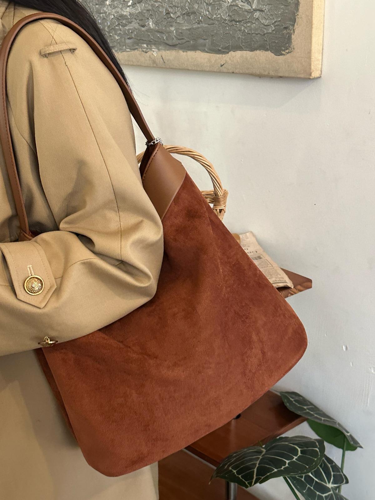 

Сумка через плечо из искусственной замши Niche Design, женская, в стиле ретро, минималистская, высокого класса, сумка-тоут Lazy Wind коричневый