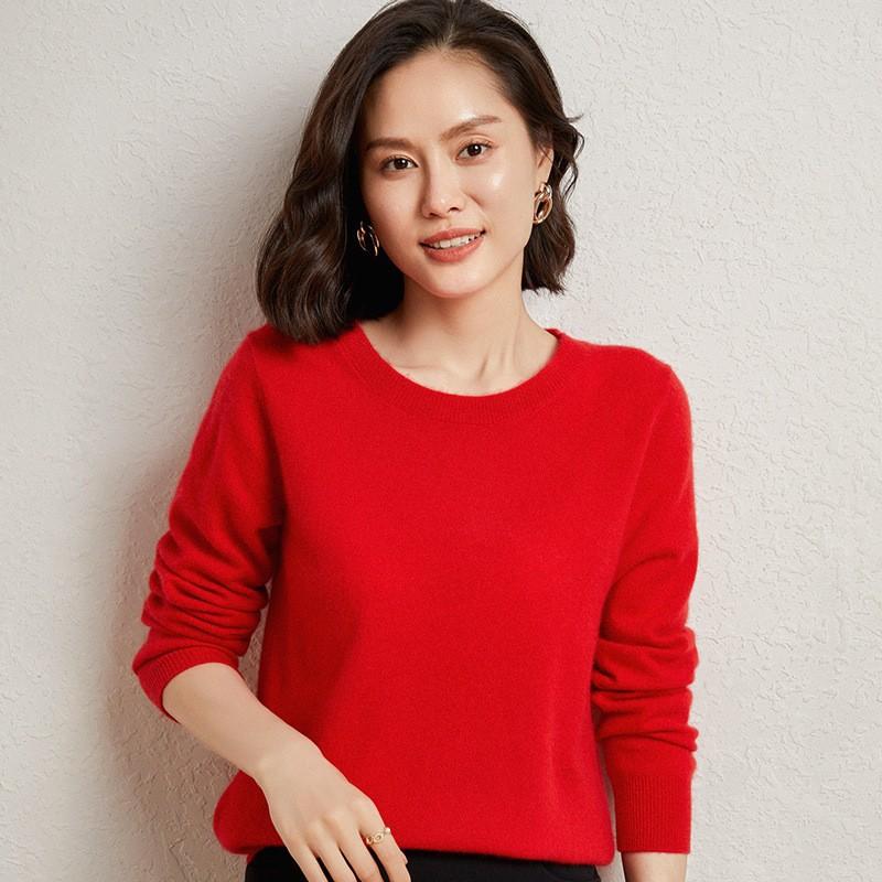 Maglione da donna in maglia girocollo a maniche lunghe maglione a tinta unita per primavera e autunno