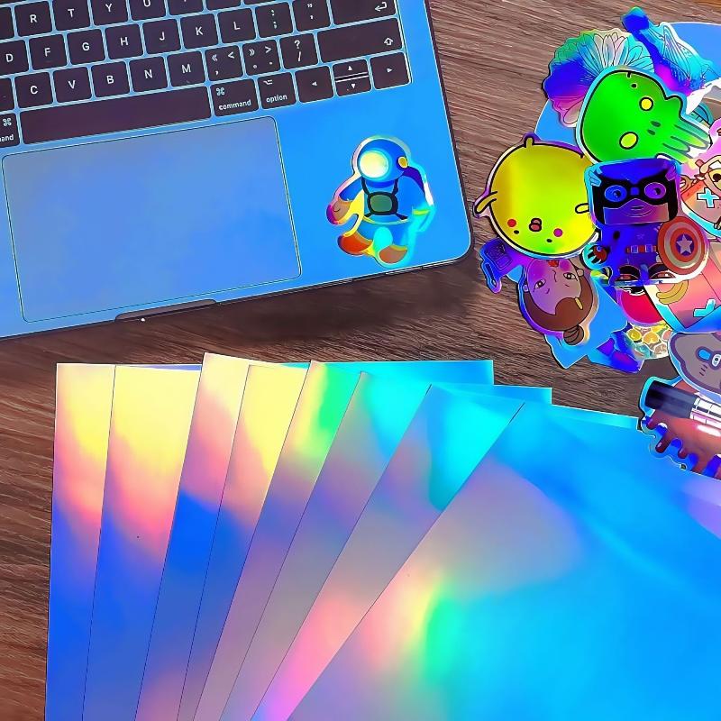 5Pcs Holographic Sticker Paper Clear Vinyl Self-Adhesive Waterproof Transparent Cold Laminating Film For Crafts