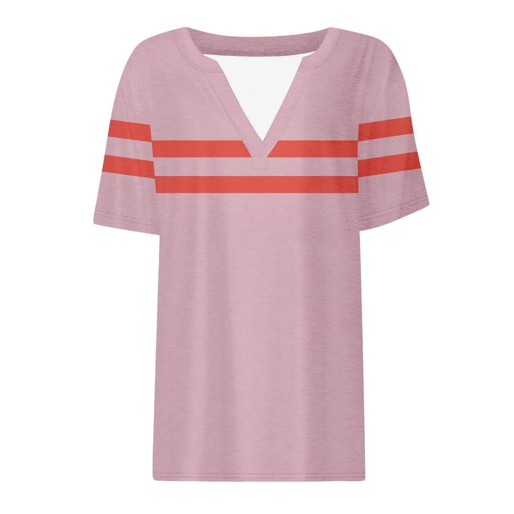 Women's Summer Short Sleeve V Neck Shirt Business Casual Loose T-Shirt Trendy Fashion Clothing Tops