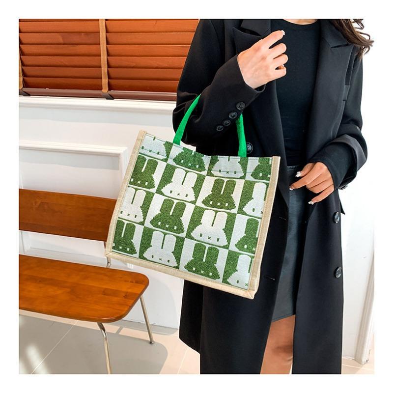 Women's Bag Simple Pure Linen Fashion Portable Magnetic Buckle Single Shoulder Bag Rabbit Bag