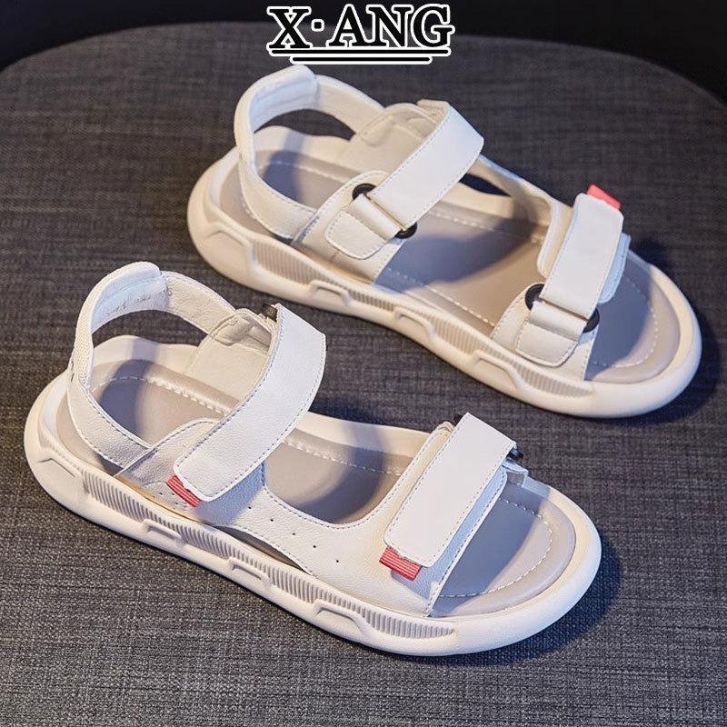 Soft-soled Velcro leather sports sandals women's summer new student versatile flat-bottomed casual beach women's shoes