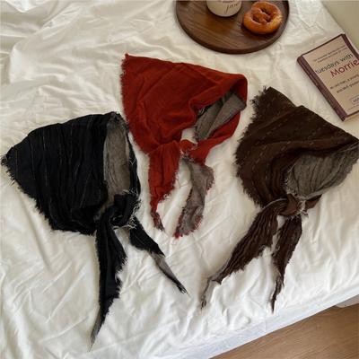Vintage Raw Edge Striped Triangle Scarf Women Fall Winter Fashion Warm Two-tone Neck Guard Decoration Head Scarf