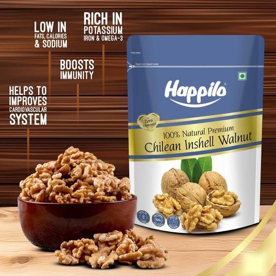 Happilo Premium International Chilean Inshell Walnuts, Fresh and Natural Dry Fruit for Snacking & Baking, 500 G