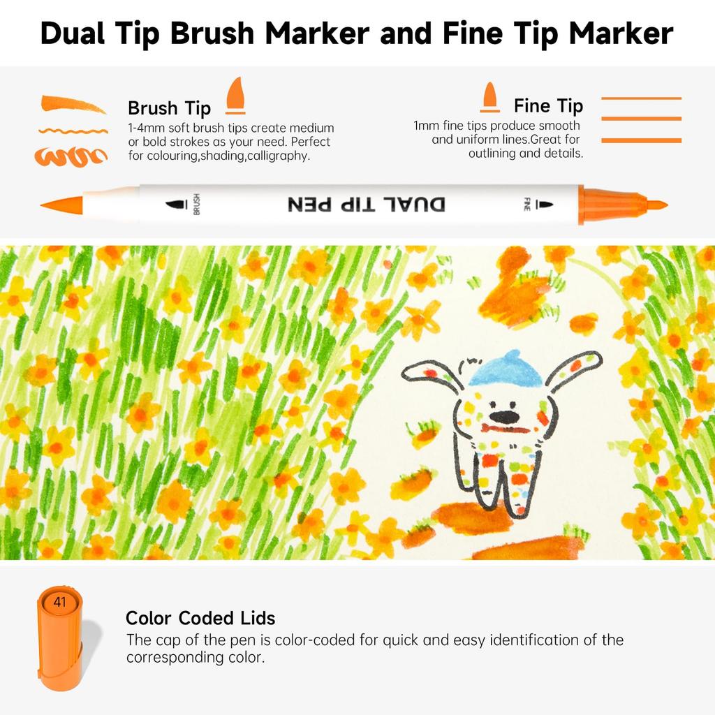 Shuttle Art Brush Pen Watercolor Brush 70 Color Set with 1 Coloring Book Marker Pen Watercolor Pen Twin Marker Brush Pen Fine Point Pen Waterproof