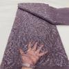 5 Yards Latest African Sequins Lace Fabric High Quality Lace Embroidery Beaded Mesh Fabric for Women Wedding Party Dress