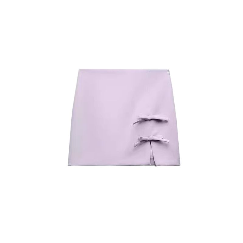 

Spring and Summer New Women s Clothing Minimalist Style Bowknot Decoration High Waist A- line Split Short Mini Skirt 2827323 Lavender L