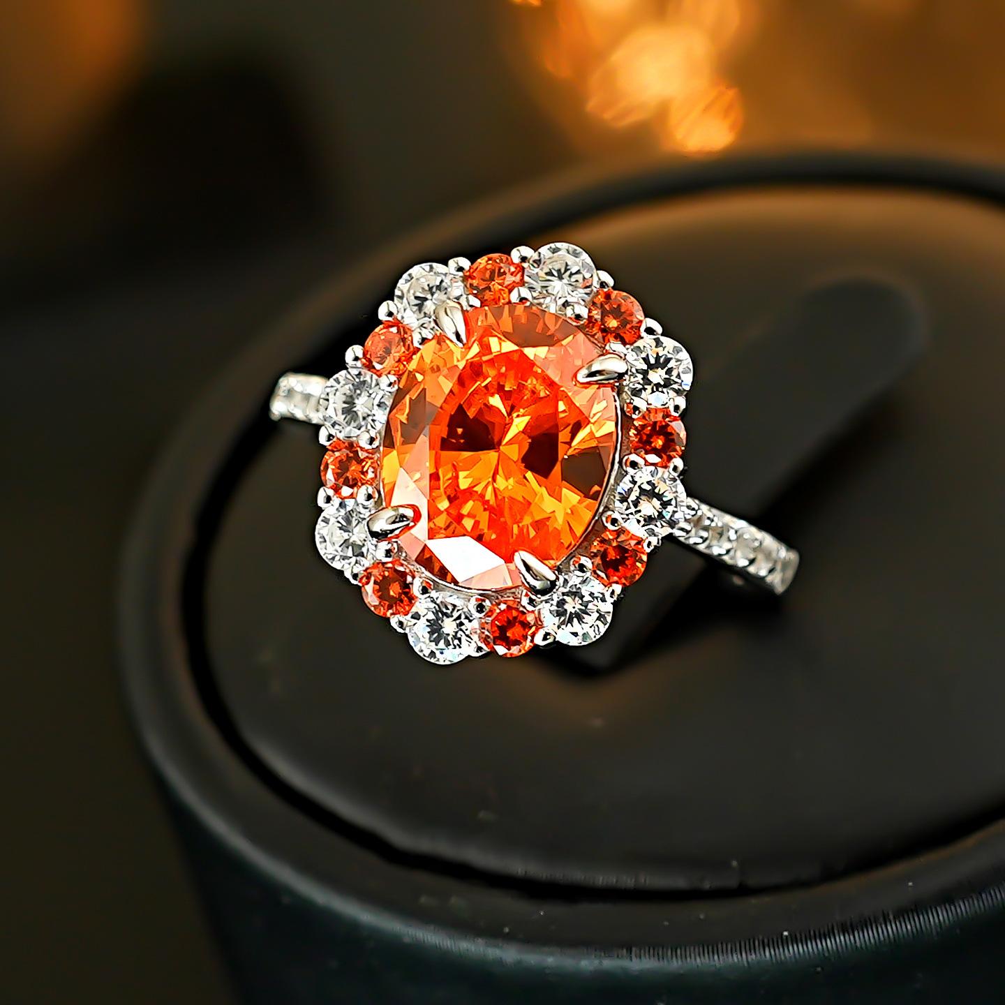 New Pigeon Egg Orange Zircon Fanta Color Full Set Temperament Open Ring Pendant White Banquet 2026 Resizable
