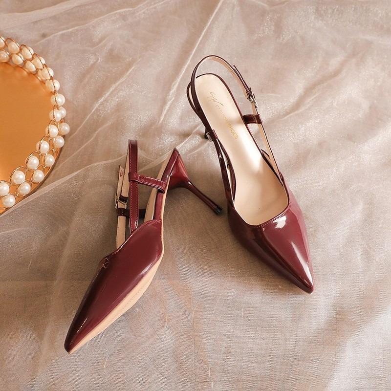 

2026 Women New Plus Size Heel Sandals Women sexy elegant Leather Pumps Ladies Retro Brand Buckle Rome High Heels Shoes Mules 34 вино красного