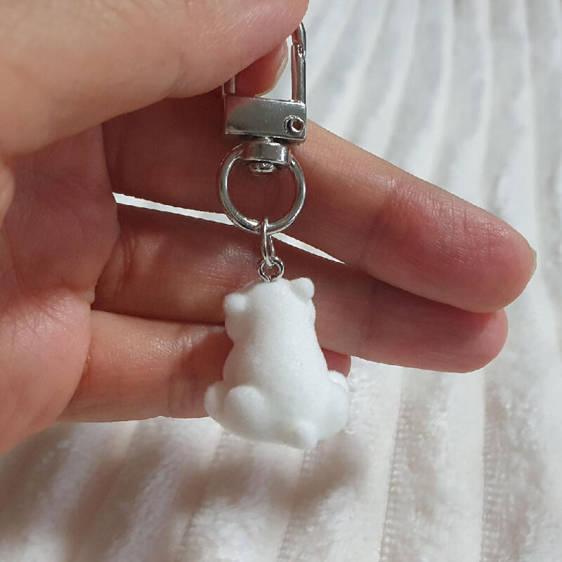 Polar Bear Flocking Animal Plush Keychain AirPod Phone Strap