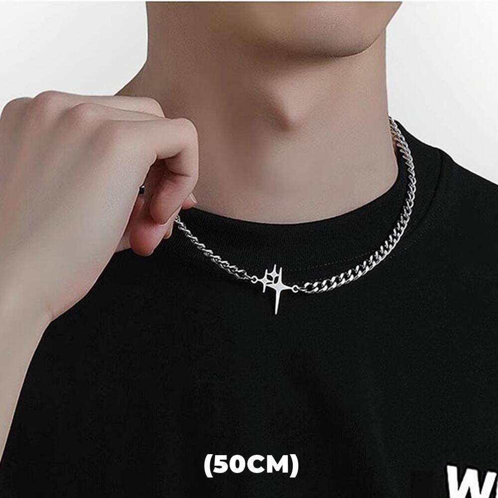 Collar de doble capa con estrella de circón estilo hip hop para hombres y mujeres, cadena colgante de acero de titanio con dije de tendencia, joyería unisex al por mayor