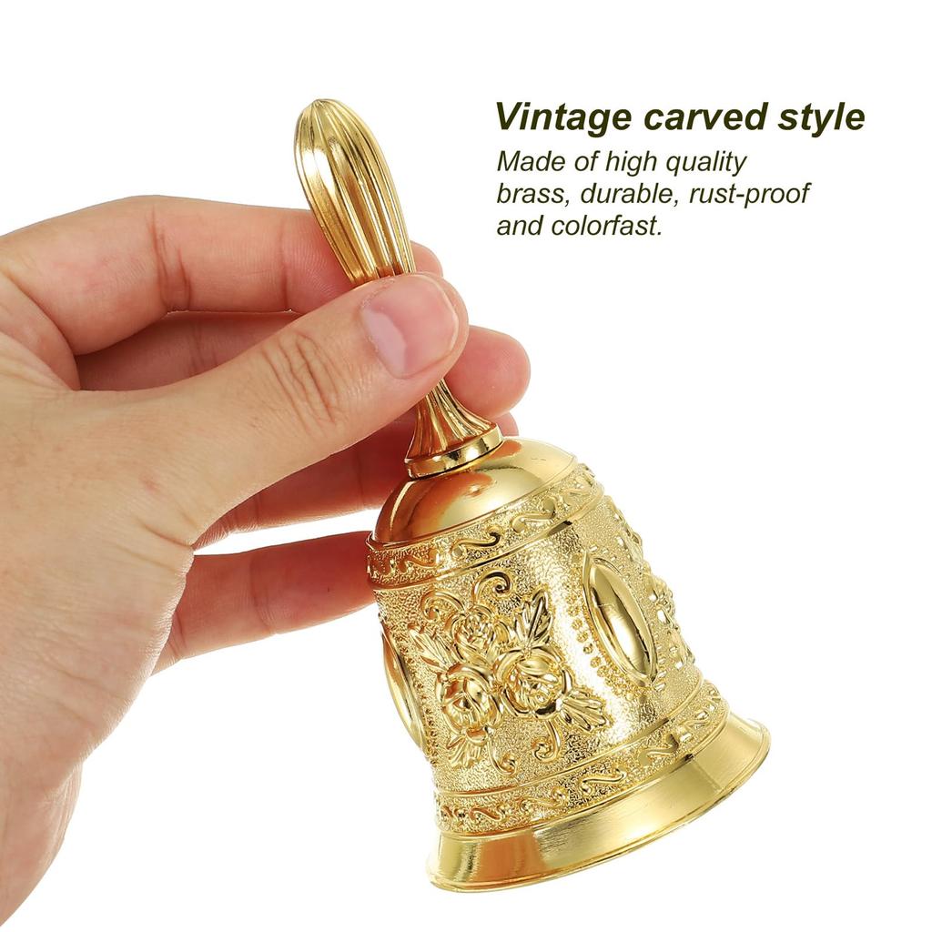 PATIKIL Set of 2 Dinner Bells, Antique Engraved Metal Hand Bells, for Dinner Service, Church, Weddings, and Christmas, Gold