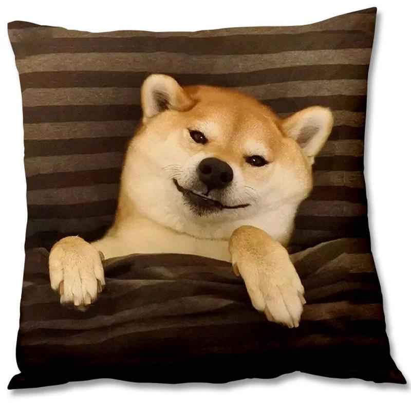 Cute Pet Dog Cushion Cover Shiba Inu Throw Pillow Cover Living Room Sofa Cushion Cover Home Decoration Pillowcase 45*45cm