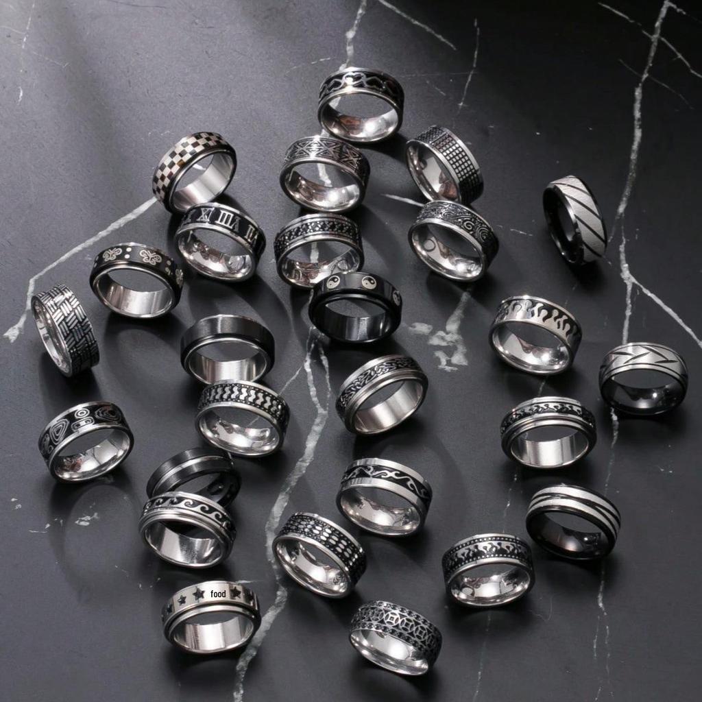 Men's Stainless Steel Gothic Ring Set - 5/10/20pcs Stackable Vintage Style (Random Designs)