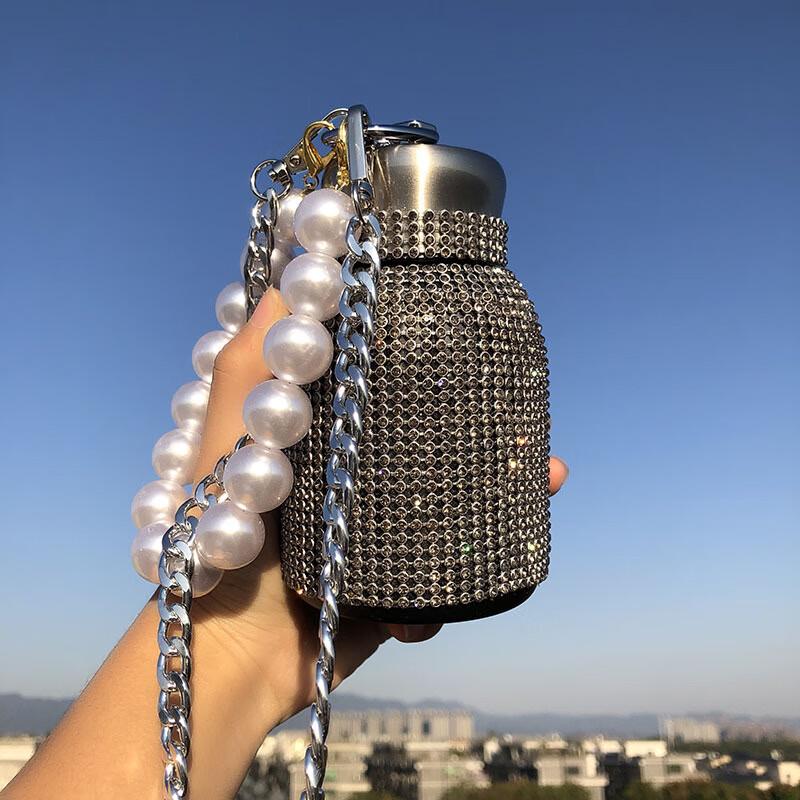 Chubby Rhinestone Insulated Tumbler with Pearl Strap