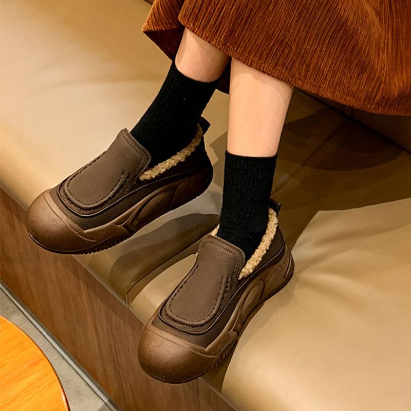 Ugly cute platform women's new velvet warm and non-slip cotton shoes versatile and comfortable Doudou shoes