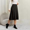 Women's Patchwork A-Line Midi Skirt with High Waist Elastic Waistband and Zipper