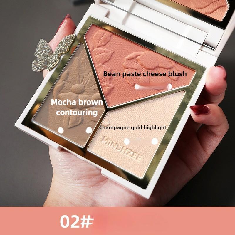 3 In 1 Highlighter Powder Palette Face High Gloss Shimmer Powder Highlighting Repair Disk Flash Powder Matte Nose Shadow Blush