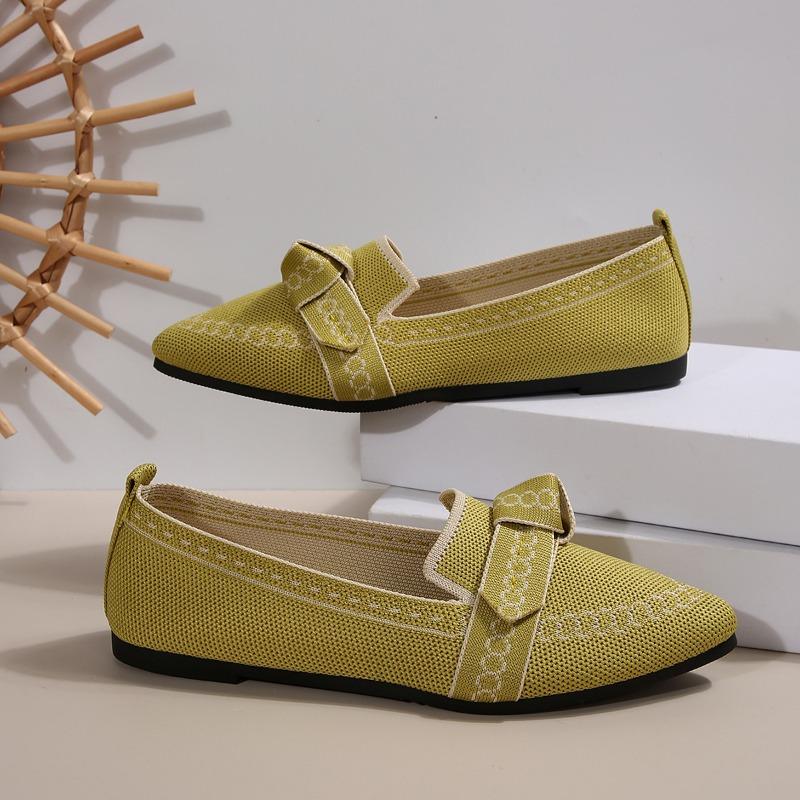 Spot Foreign Trade Thin Pointed Large Size Flat Single Shoes Fly Weaving One Pedal Bow Casual Breathable Women's Shoes