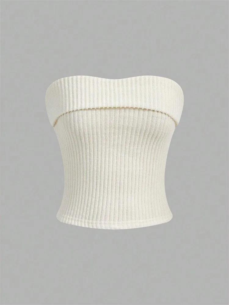 Crop Top Phumee Strapless Sleeveless Tube Top  Rib-knit Slim Fit  A1938