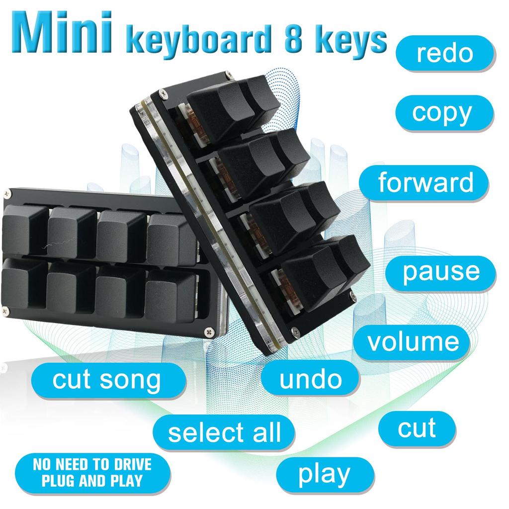 USB Wired Mini Keyboard RGB Black 8 Keys Custom Programmable Game Mechanical Gaming Keyboard Shortcut Keypad Key O7B2