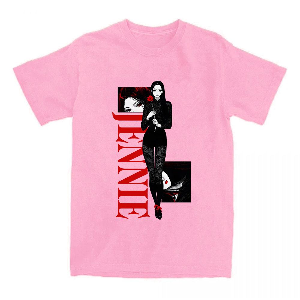 Back To School Anime Black Tee Jennie Korean Singer Tshirts Cotton Short Sleeve T-shirt Unisex Top