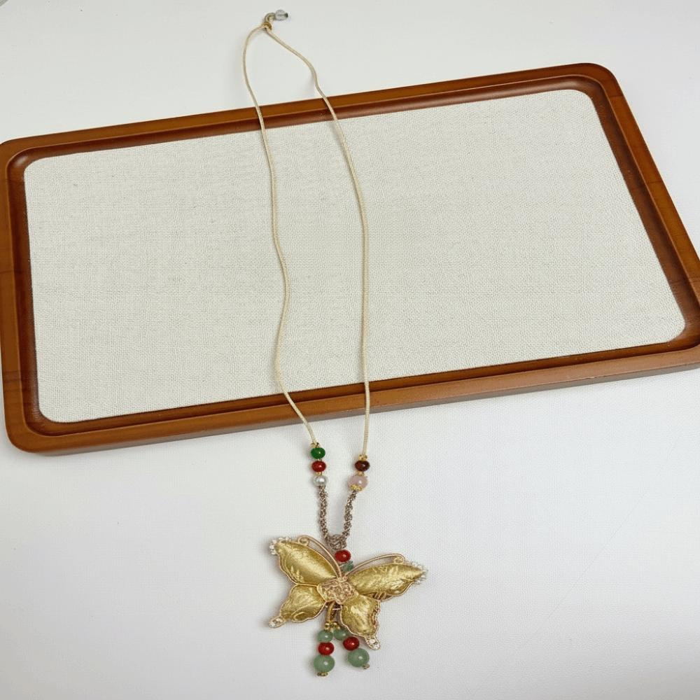 Butterfly Pendant Tassels Necklace Ethnic Style Embroidered Pendant Necklace  Ethnic Fashion