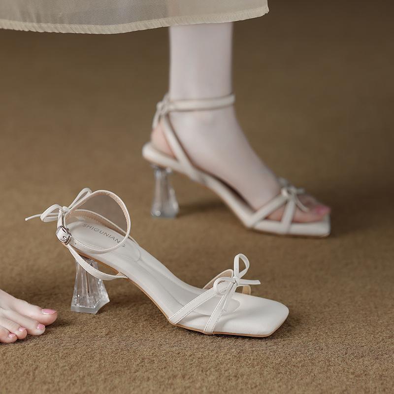 322-3 Sheepskin Version with Sandals Women's Shoes 2025 Summer New Silver Crystal Shoes High Heels