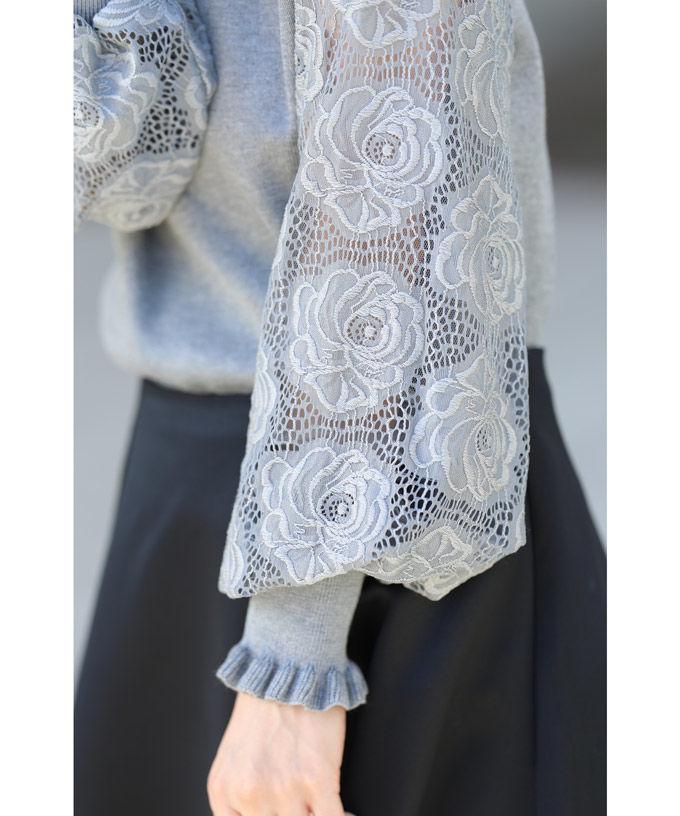 Elegant Lace Patchwork Lantern Sleeve Sweater for Women - Spring/Autumn Knit Pullover
