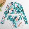 Women's Split Body With Bra Pads No Steel Bra Printed Zipper Swimsuit Long Sleeve Swimsuit